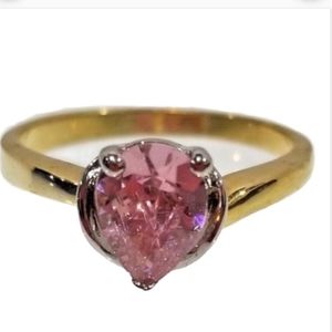 Gold Pink  Birthstone Ring October Sizes 5 6 7 8 9 10 teardrop stone